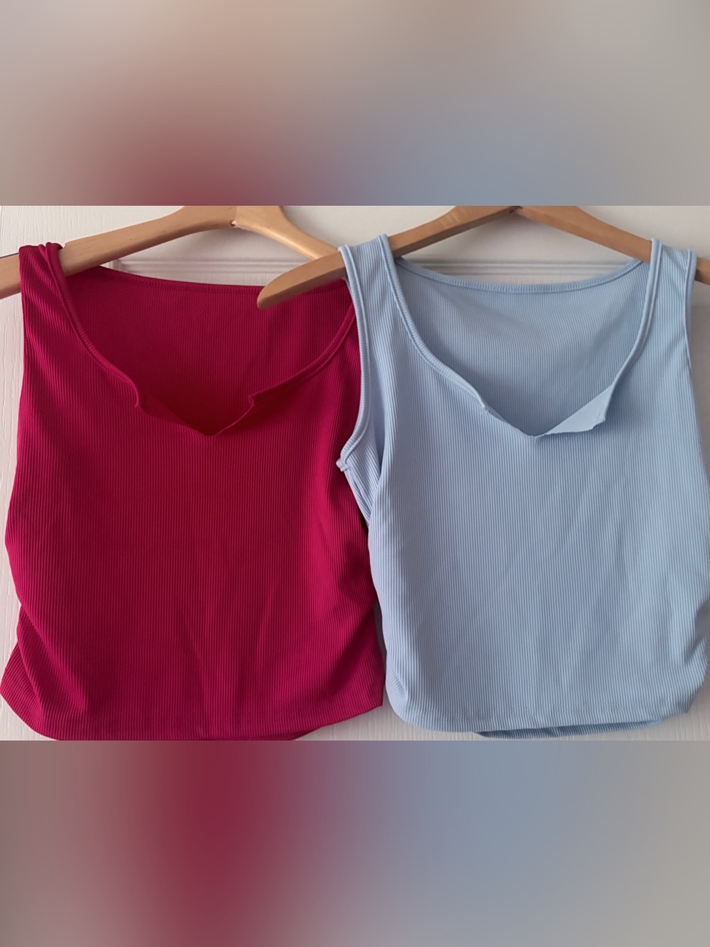 Ribbed V-Neck Tank Top - Pink and Light Blue